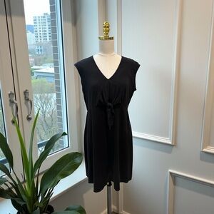 Garnet Hill Women’s Black Tie Front  A-Line Shift Dress Tencel Cap Sleeve Sz L